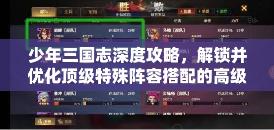 少年三国志深度攻略，解锁并优化顶级特殊阵容搭配的高级秘籍