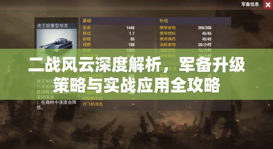 二战风云深度解析，军备升级策略与实战应用全攻略