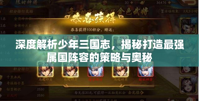 深度解析少年三国志，揭秘打造最强属国阵容的策略与奥秘