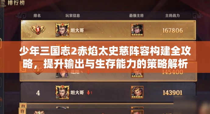 少年三国志2赤焰太史慈阵容构建全攻略，提升输出与生存能力的策略解析
