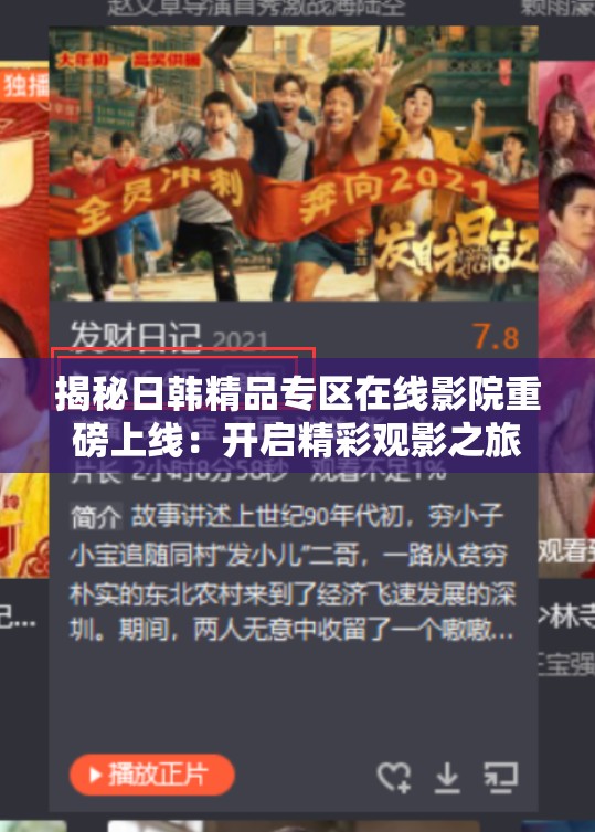揭秘日韩精品专区在线影院重磅上线：开启精彩观影之旅