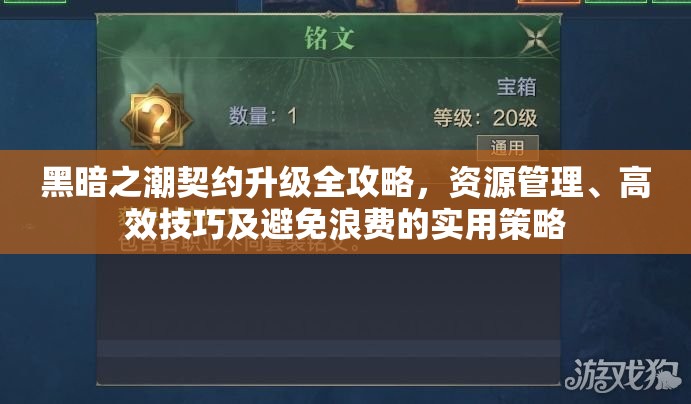 黑暗之潮契约升级全攻略，资源管理、高效技巧及避免浪费的实用策略