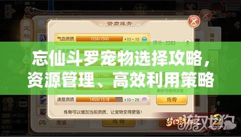 忘仙斗罗宠物选择攻略，资源管理、高效利用策略以实现价值最大化