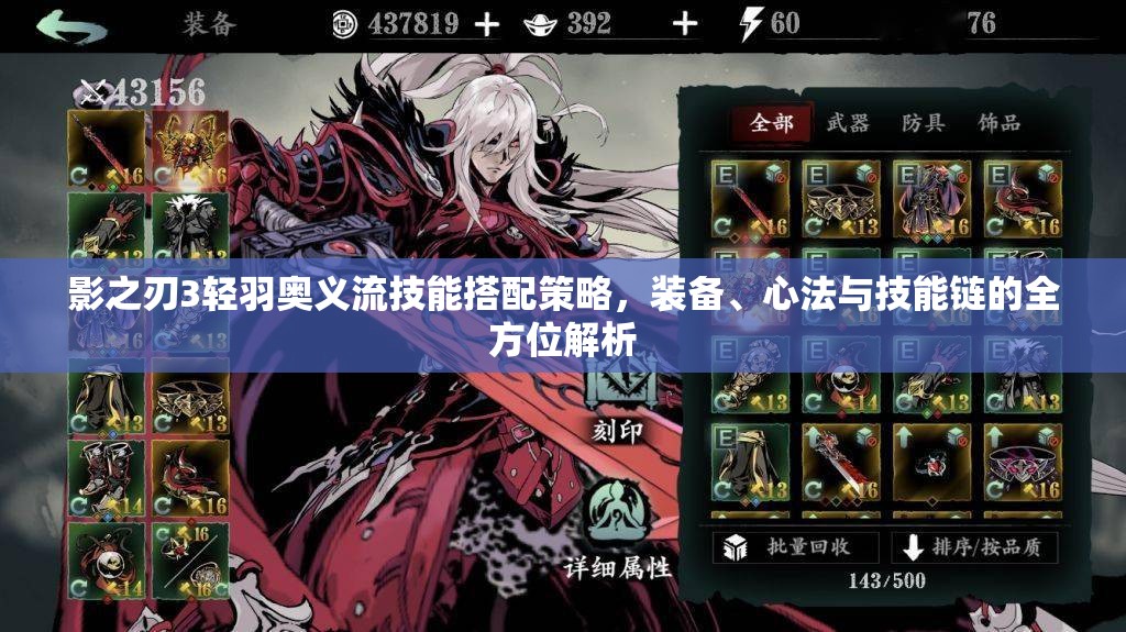 影之刃3轻羽奥义流技能搭配策略，装备、心法与技能链的全方位解析