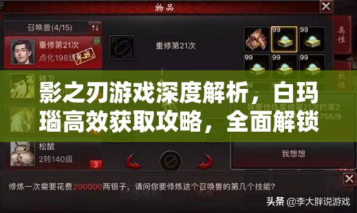 影之刃游戏深度解析，白玛瑙高效获取攻略，全面解锁你的终极战斗潜能