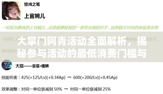 大掌门阿青活动全面解析，揭秘参与活动的最低消费门槛与攻略