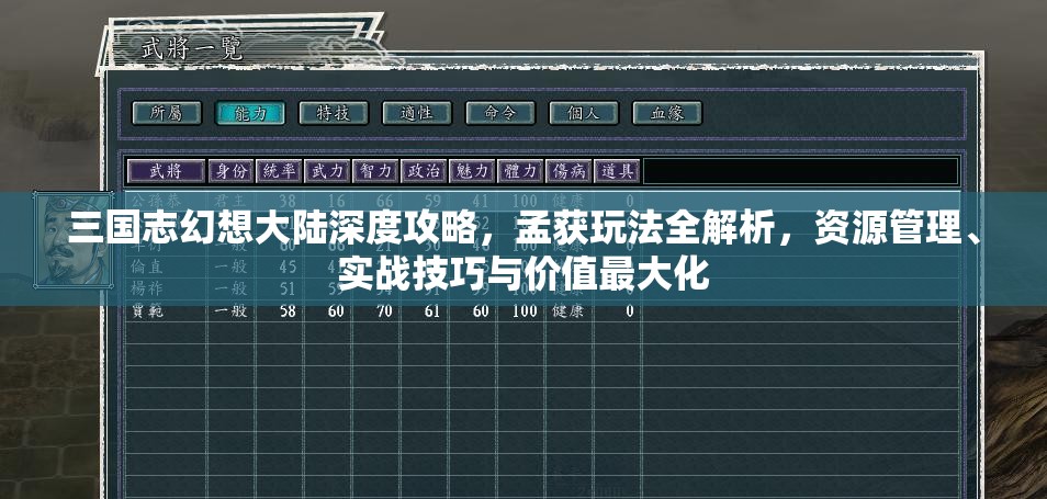 三国志幻想大陆深度攻略，孟获玩法全解析，资源管理、实战技巧与价值最大化