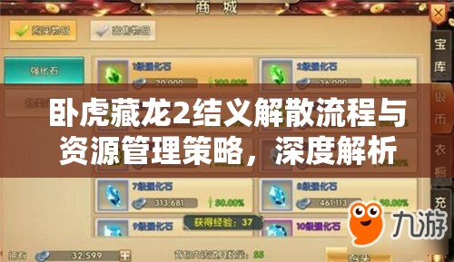 卧虎藏龙2结义解散流程与资源管理策略，深度解析与操作指南