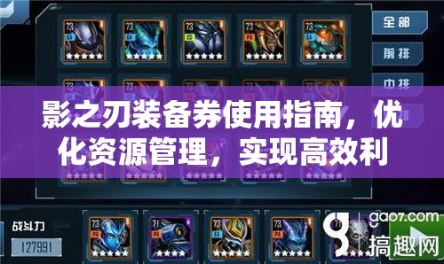 影之刃装备券使用指南，优化资源管理，实现高效利用并有效避免浪费策略