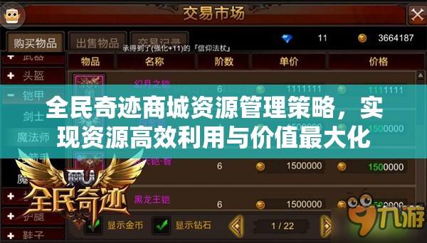 全民奇迹商城资源管理策略，实现资源高效利用与价值最大化