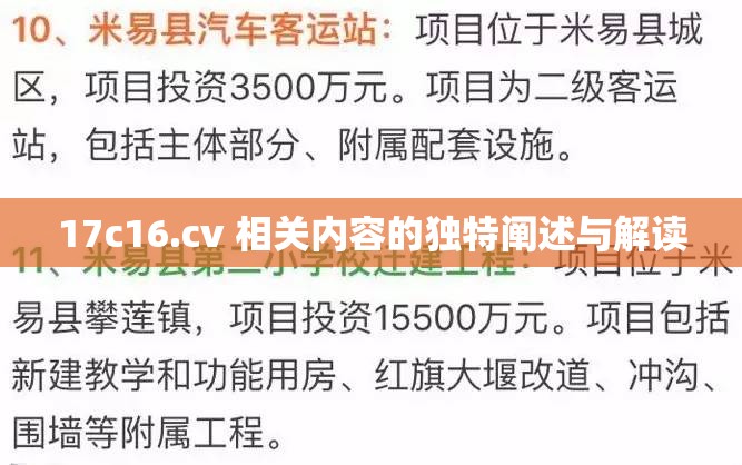 17c16.cv 相关内容的独特阐述与解读