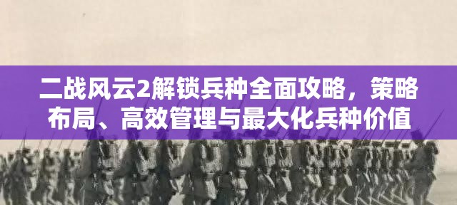 二战风云2解锁兵种全面攻略，策略布局、高效管理与最大化兵种价值
