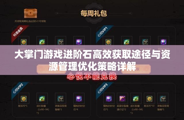 大掌门游戏进阶石高效获取途径与资源管理优化策略详解