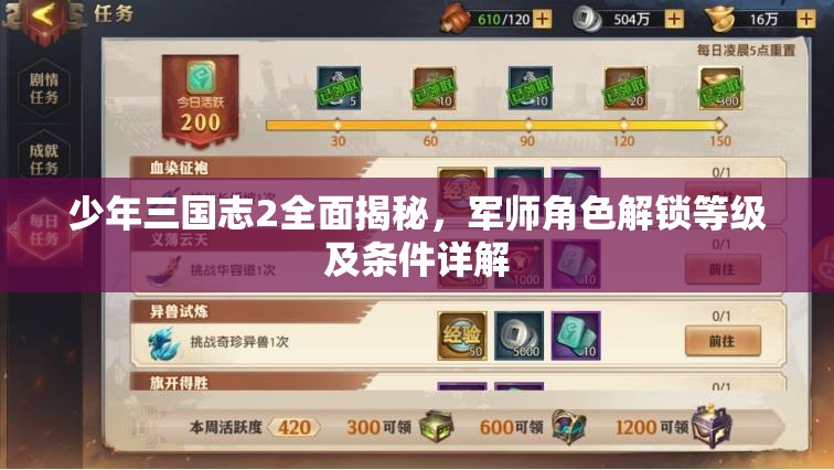 少年三国志2全面揭秘，军师角色解锁等级及条件详解