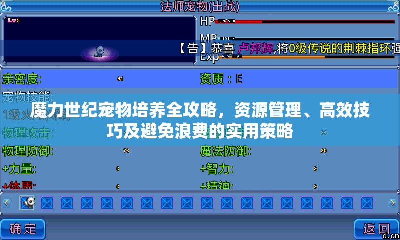 魔力世纪宠物培养全攻略，资源管理、高效技巧及避免浪费的实用策略