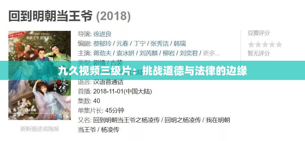 九久视频三级片：挑战道德与法律的边缘
