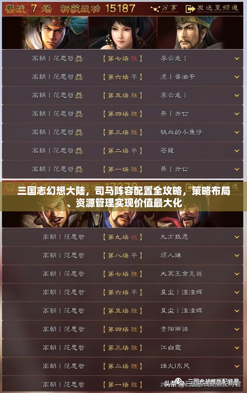 三国志幻想大陆，司马阵容配置全攻略，策略布局、资源管理实现价值最大化