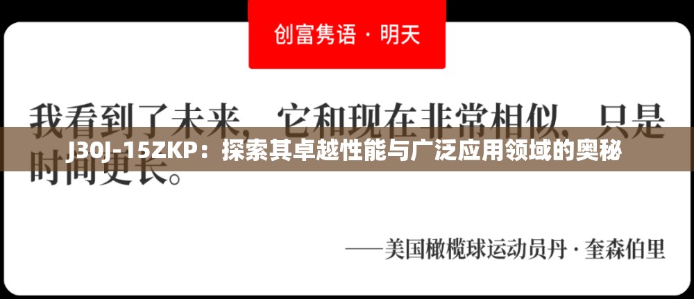 J30J-15ZKP：探索其卓越性能与广泛应用领域的奥秘