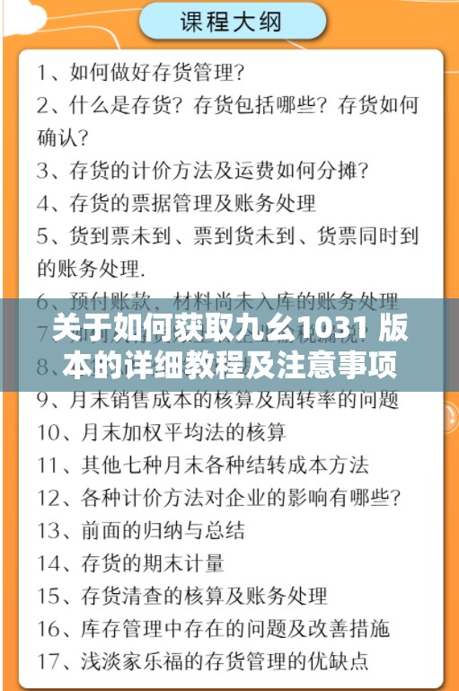 关于如何获取九幺1031 版本的详细教程及注意事项