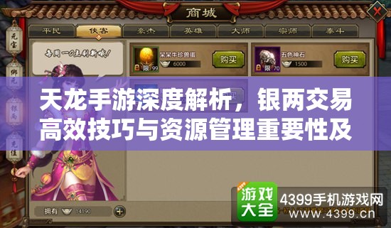 天龙手游深度解析，银两交易高效技巧与资源管理重要性及实战策略