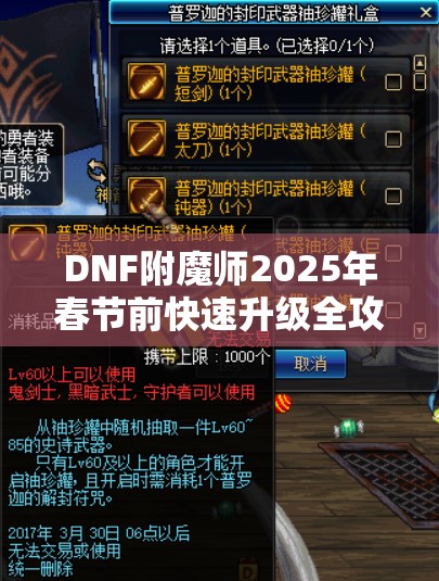 DNF附魔师2025年春节前快速升级全攻略，助你解锁并提升战斗潜能
