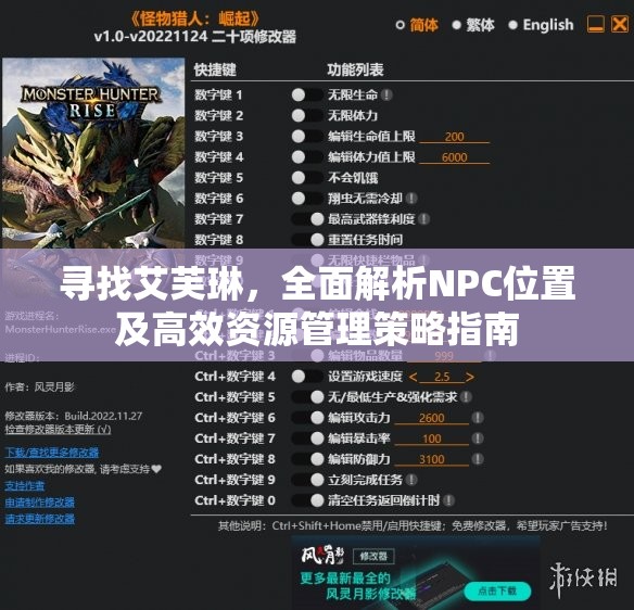 寻找艾芙琳，全面解析NPC位置及高效资源管理策略指南