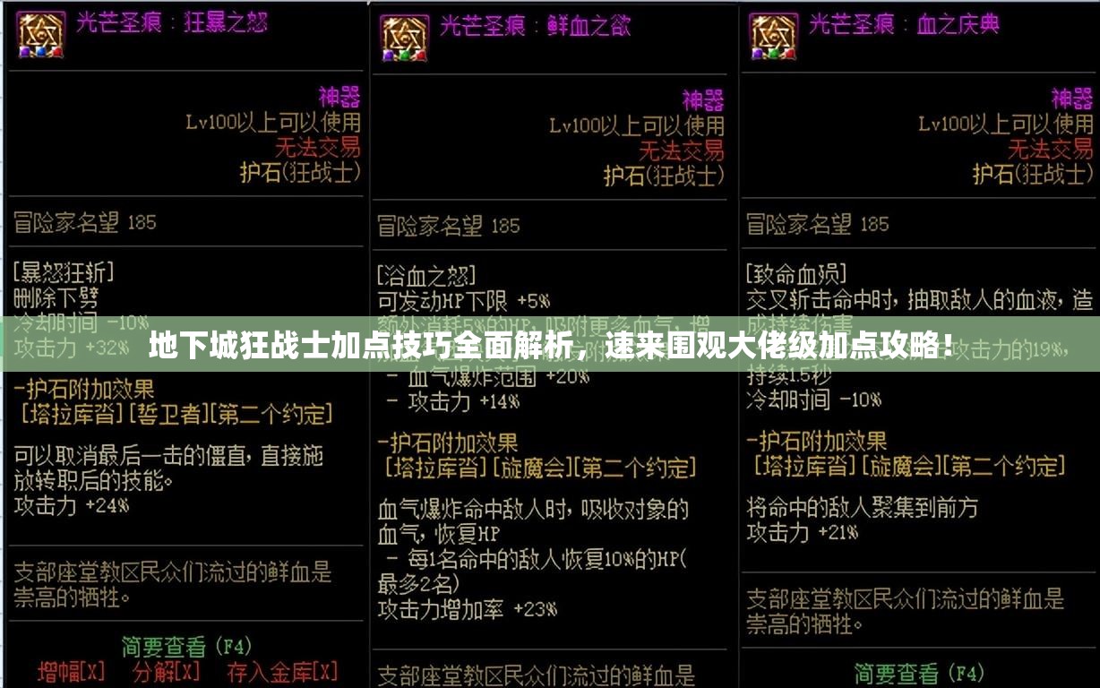 地下城狂战士加点技巧全面解析，速来围观大佬级加点攻略！