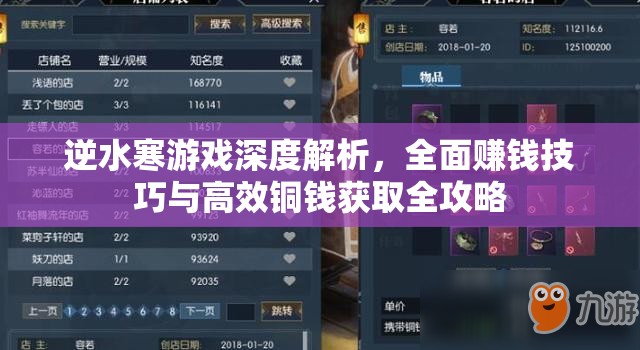 逆水寒游戏深度解析，全面赚钱技巧与高效铜钱获取全攻略