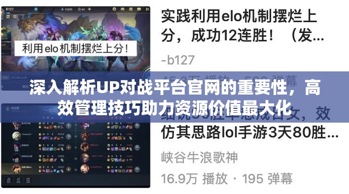 深入解析UP对战平台官网的重要性，高效管理技巧助力资源价值最大化