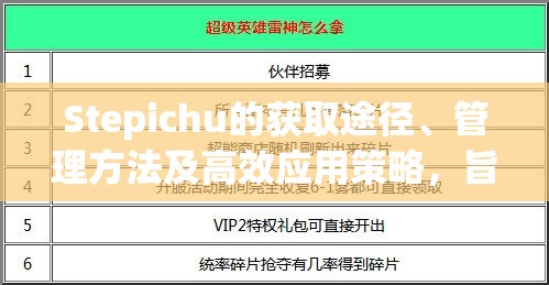 Stepichu的获取途径、管理方法及高效应用策略，旨在最大化资源价值