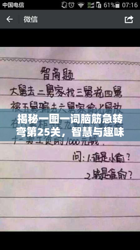 揭秘一图一词脑筋急转弯第25关，智慧与趣味交织的奇妙挑战之旅
