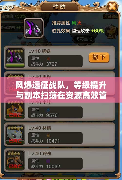 风爆远征战队，等级提升与副本扫荡在资源高效管理中的运用策略