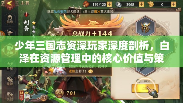 少年三国志资深玩家深度剖析，白泽在资源管理中的核心价值与策略运用