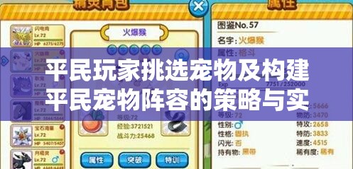 平民玩家挑选宠物及构建平民宠物阵容的策略与实践指南