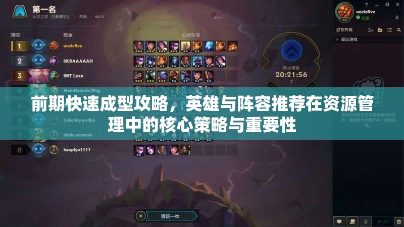前期快速成型攻略，英雄与阵容推荐在资源管理中的核心策略与重要性