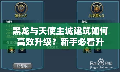 黑龙与天使主城建筑如何高效升级？新手必看升级攻略揭秘！